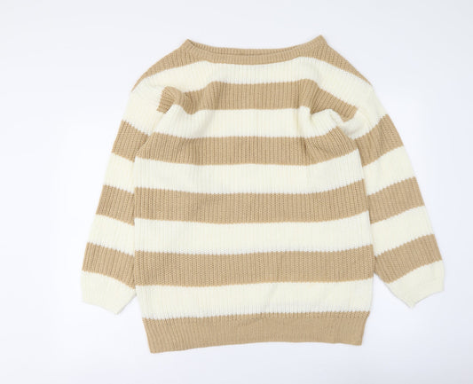 In the Style Womens Beige Boat Neck Striped Acrylic Pullover Jumper Size 8