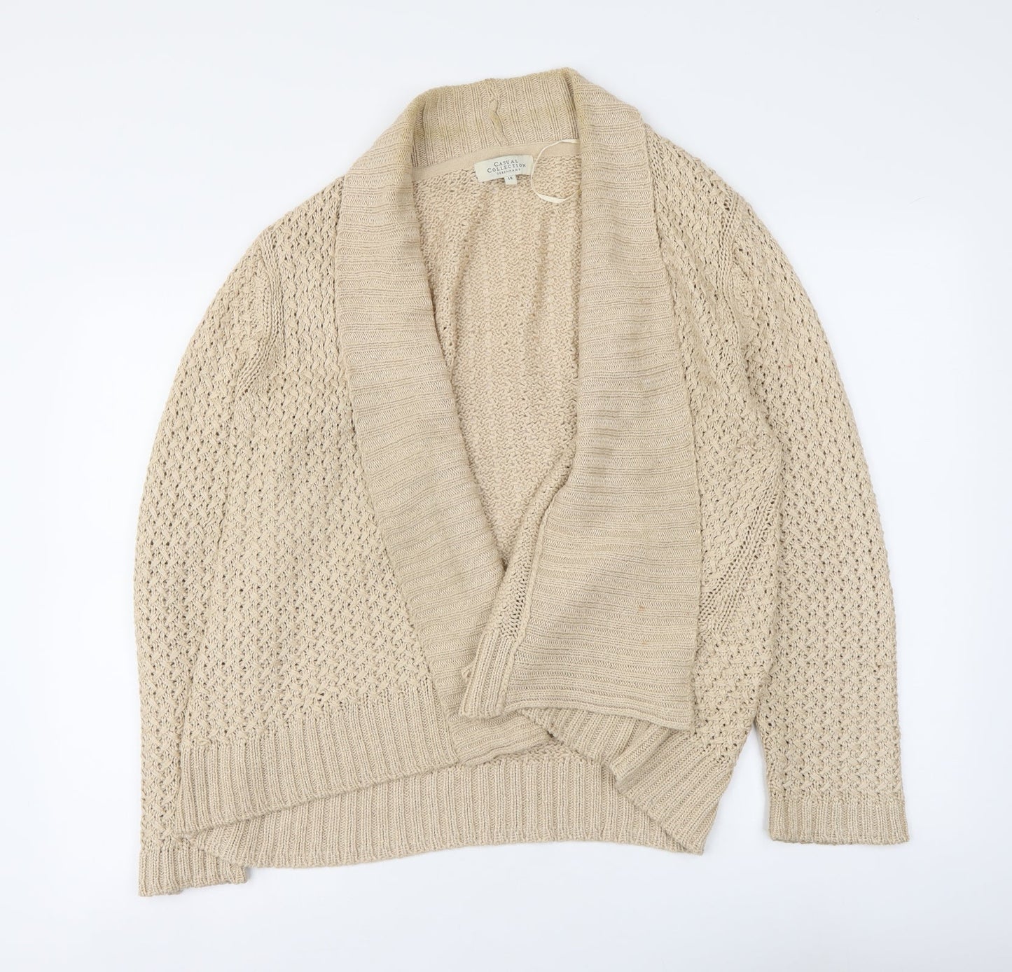 Debenhams Womens Beige V-Neck Acrylic Cardigan Jumper Size 14