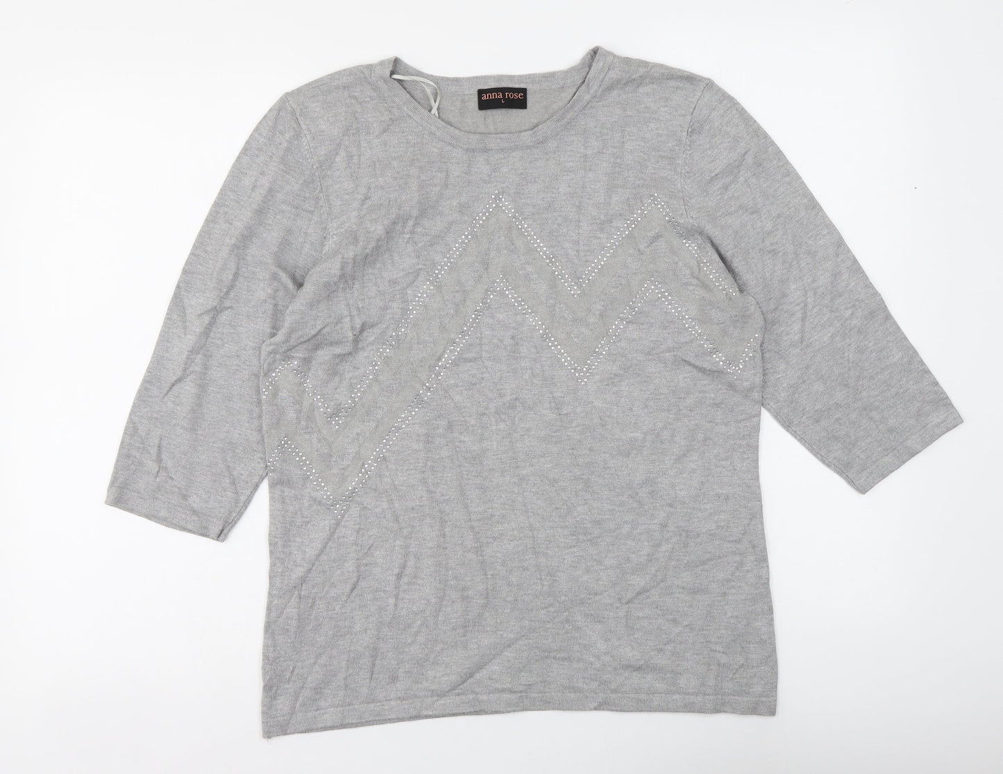 Anna Rose Womens Grey Round Neck Viscose Pullover Jumper Size L