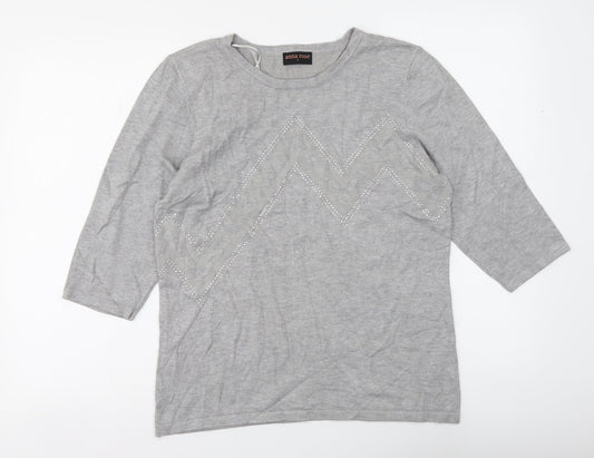 Anna Rose Womens Grey Round Neck Viscose Pullover Jumper Size L