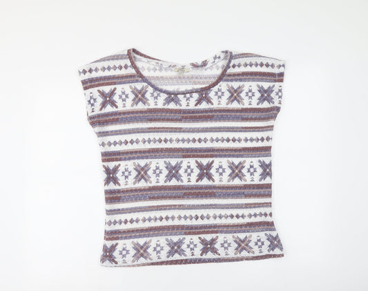Zara Womens Multicoloured Geometric Acrylic Basic T-Shirt Size M Boat Neck