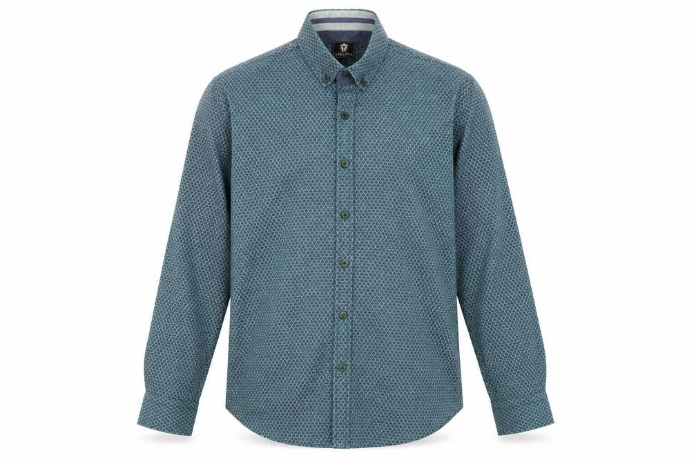 Stell & Jelly Mens Blue Geometric Cotton Button-Up Size S Collared Button
