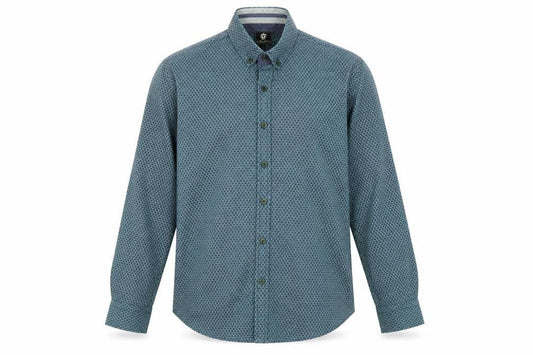 Stell & Jelly Mens Blue Geometric Cotton Button-Up Size S Collared Button