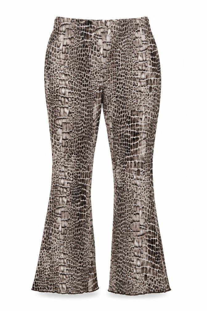 Topshoip Womens Beige Animal Print Polyester Trousers Size 10 L28 in Regular Drawstring - Snake pattern