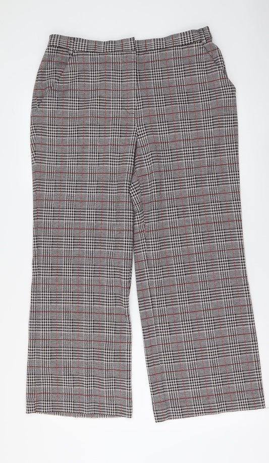 Damart Womens Grey Plaid Polyester Trousers Size 18 L27 in Regular Button