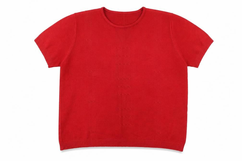Preworn Womens Red Acrylic Basic T-Shirt Size L Round Neck
