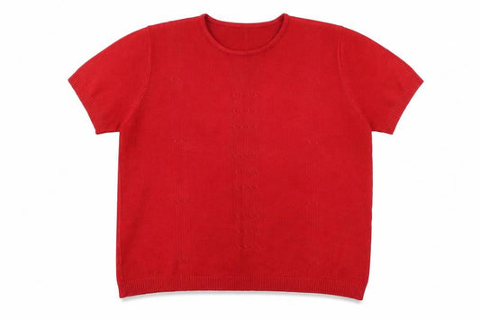 Preworn Womens Red Acrylic Basic T-Shirt Size L Round Neck