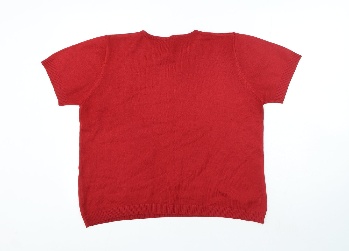 Preworn Womens Red Acrylic Basic T-Shirt Size L Round Neck