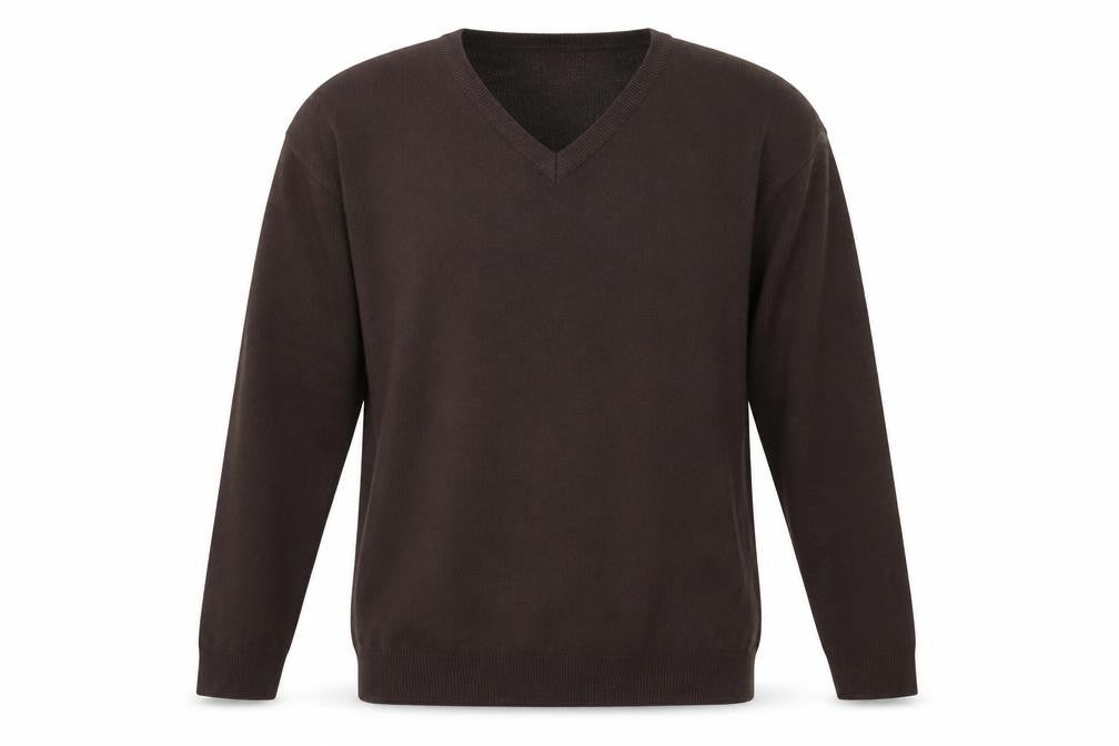 WOODVILLE Mens Brown V-Neck Acrylic Pullover Jumper Size L