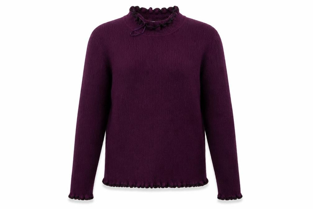 Mudflowers Womens Purple Mock Neck Viscose Pullover Jumper Size M - Lettuce Edging