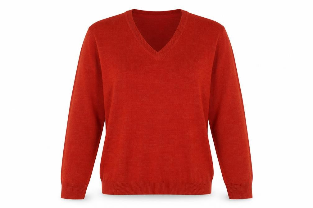 Easy Womens Orange V-Neck Acrylic Pullover Jumper Size L