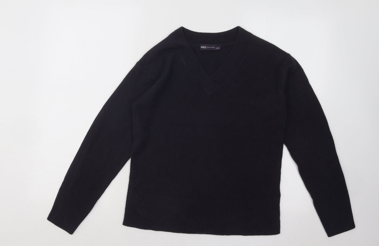Marks and Spencer Womens Blue V-Neck Acrylic Pullover Jumper Size 8