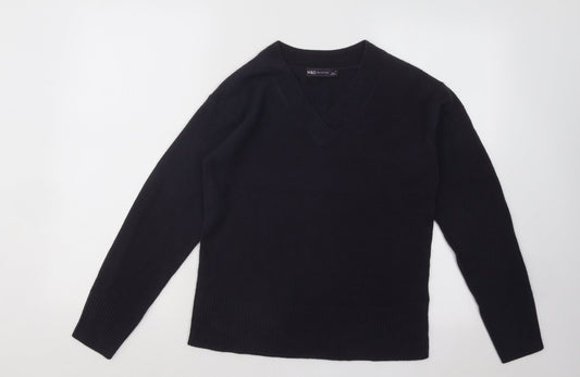 Marks and Spencer Womens Blue V-Neck Acrylic Pullover Jumper Size 8