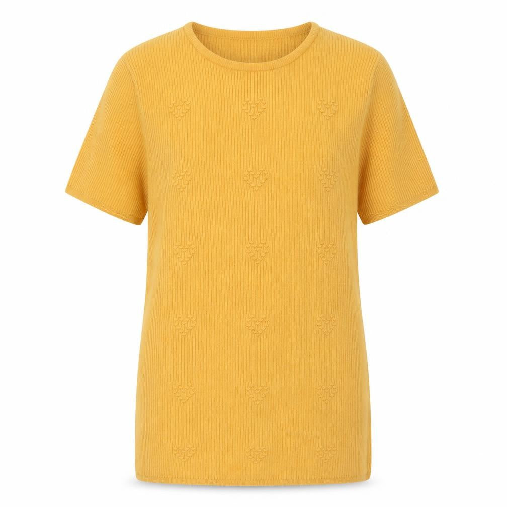 TU Womens Yellow Round Neck Geometric Viscose Pullover Jumper Size 12 - Ribbed