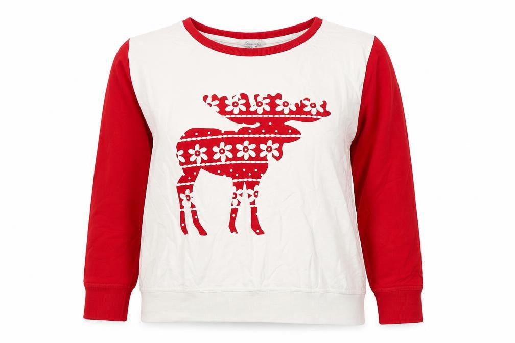 Peacocks Womens Red Geometric 100% Cotton Pullover Sweatshirt Size L Pullover - Reindeer