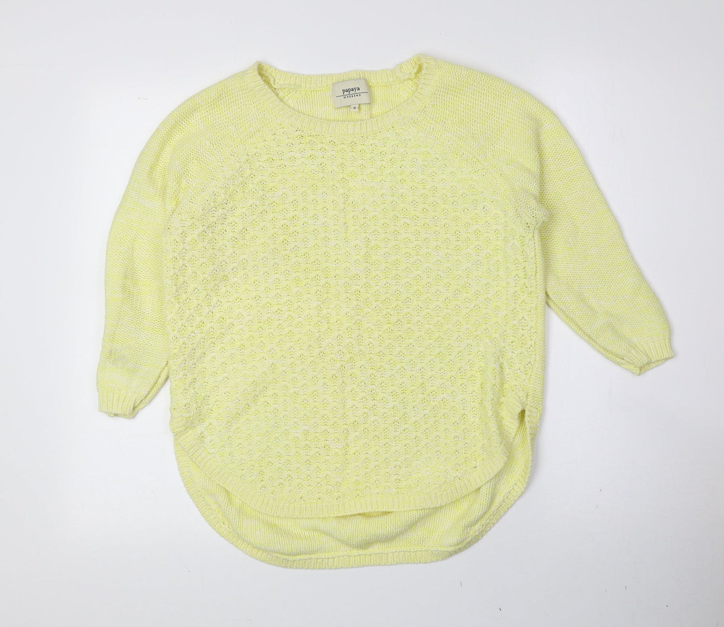 Papaya Womens Yellow Boat Neck Cotton Pullover Jumper Size S