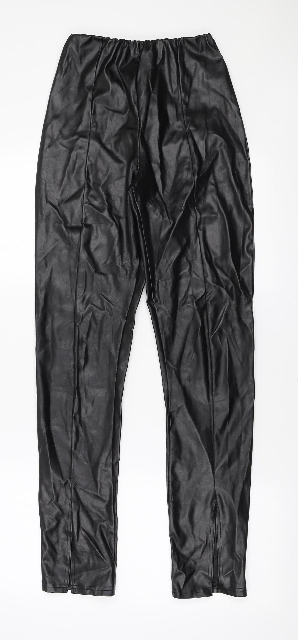 PRETTYLITTLETHING Womens Black Polyethylene Trousers Size 6 L31 in Regular