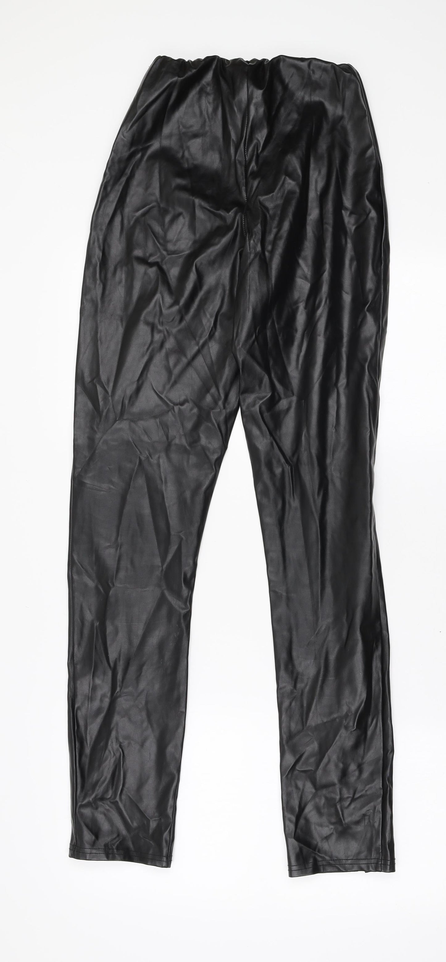 PRETTYLITTLETHING Womens Black Polyethylene Trousers Size 6 L31 in Regular
