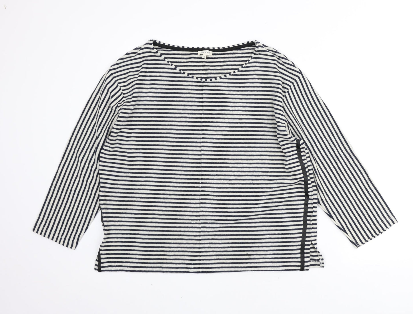 River Island Womens Ivory Round Neck Striped Cotton Pullover Jumper Size 16