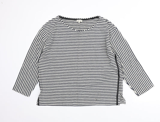 River Island Womens Ivory Round Neck Striped Cotton Pullover Jumper Size 16