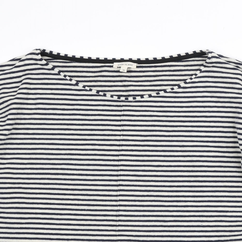 River Island Womens Ivory Round Neck Striped Cotton Pullover Jumper Size 16