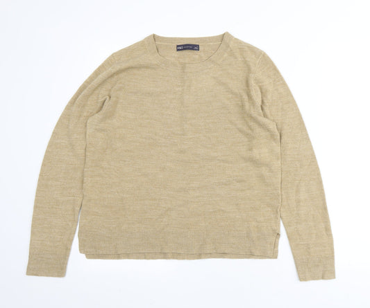 Marks and Spencer Womens Beige Round Neck Acrylic Pullover Jumper Size 14