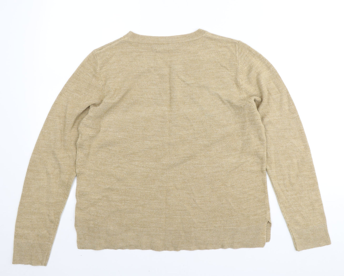 Marks and Spencer Womens Beige Round Neck Acrylic Pullover Jumper Size 14