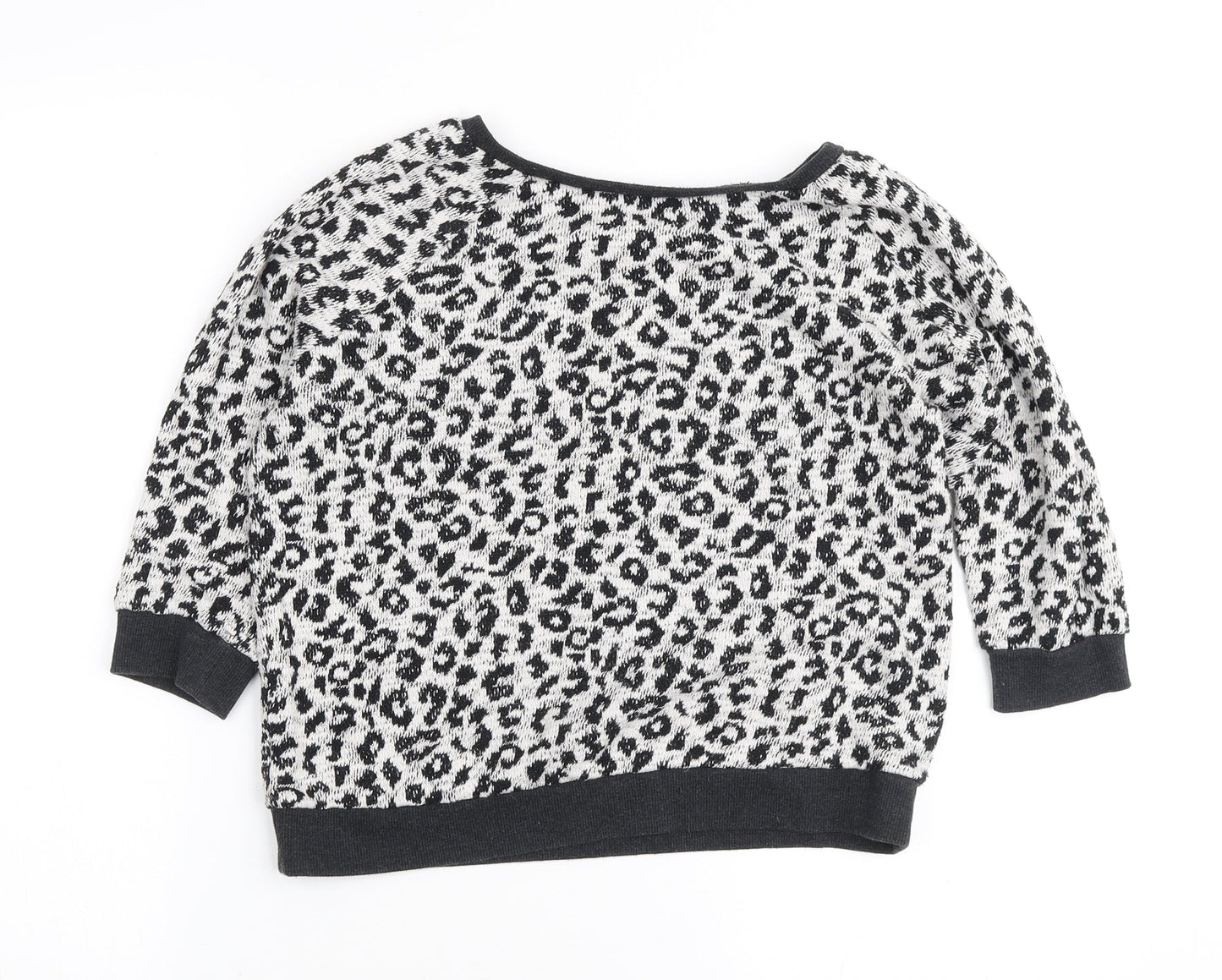 New Look Womens White Round Neck Animal Print Cotton Pullover Jumper Size 6