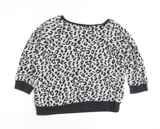 New Look Womens White Round Neck Animal Print Cotton Pullover Jumper Size 6