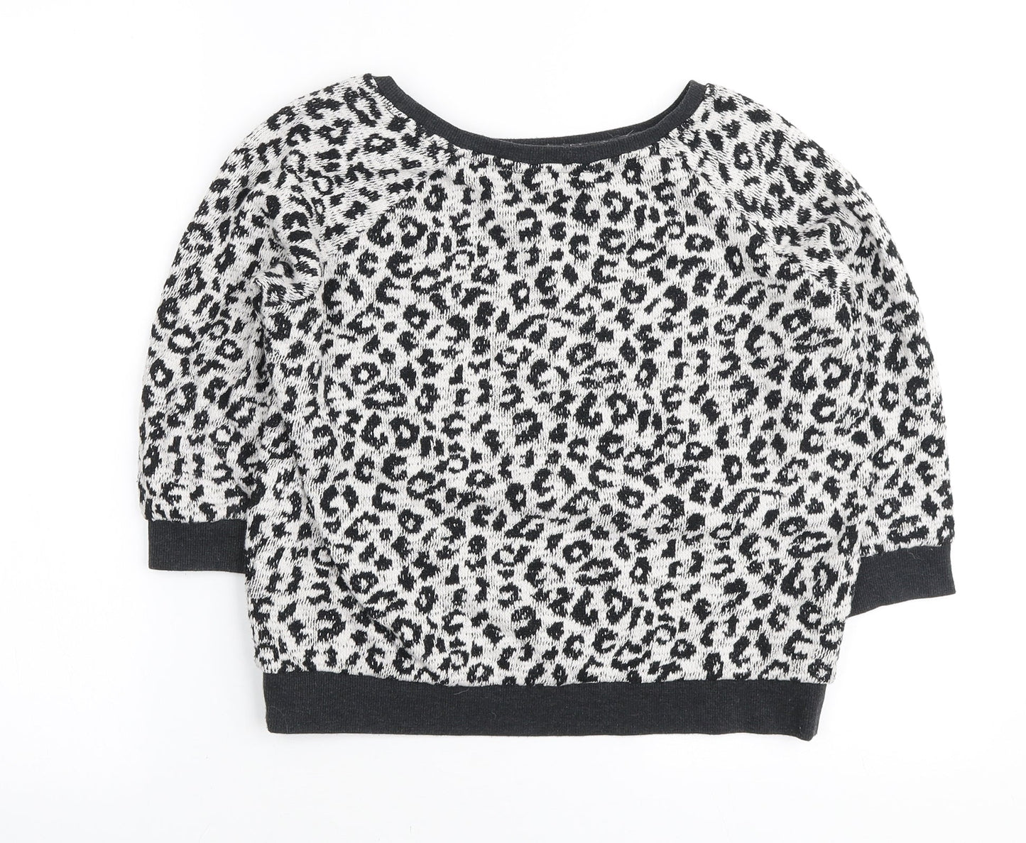 New Look Womens White Round Neck Animal Print Cotton Pullover Jumper Size 6
