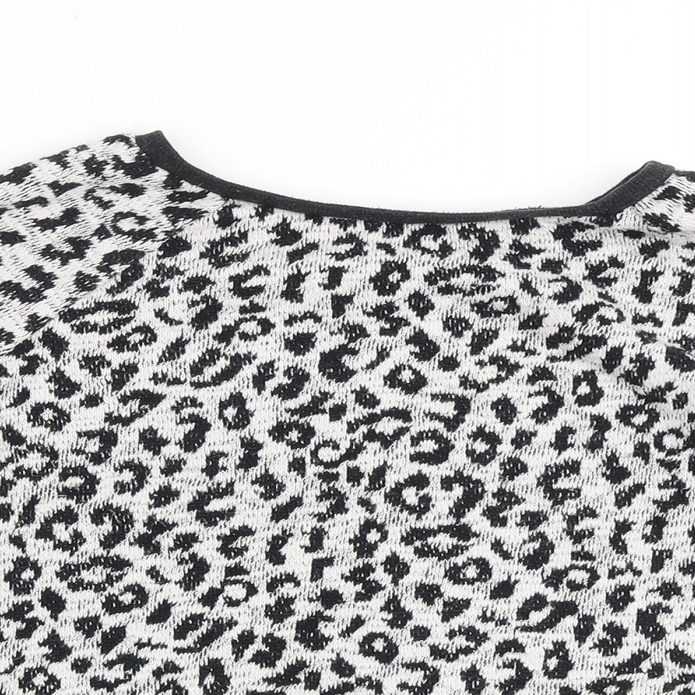 New Look Womens White Round Neck Animal Print Cotton Pullover Jumper Size 6