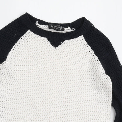 Topshop Womens White Round Neck Cotton Pullover Jumper Size 8