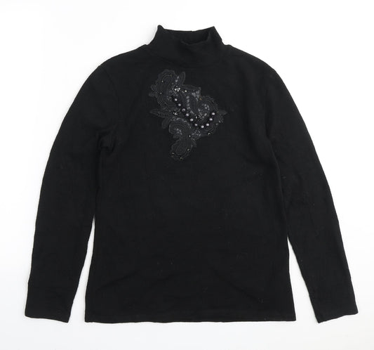 Zara Womens Black High Neck Polyester Pullover Jumper Size M