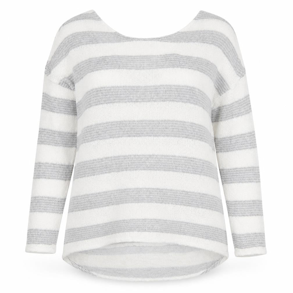 NEXT Womens White Round Neck Striped Viscose Pullover Jumper Size 16