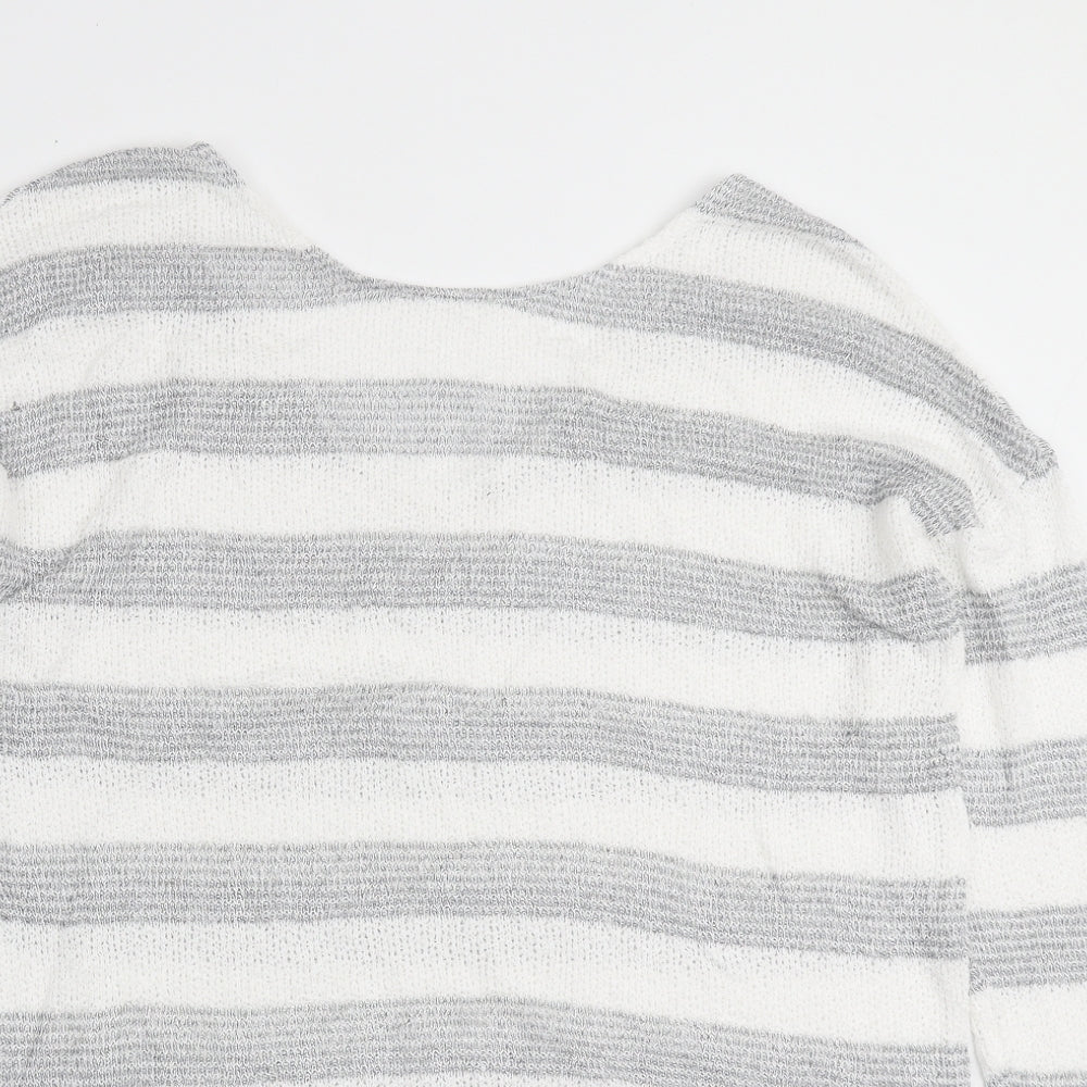 NEXT Womens White Round Neck Striped Viscose Pullover Jumper Size 16