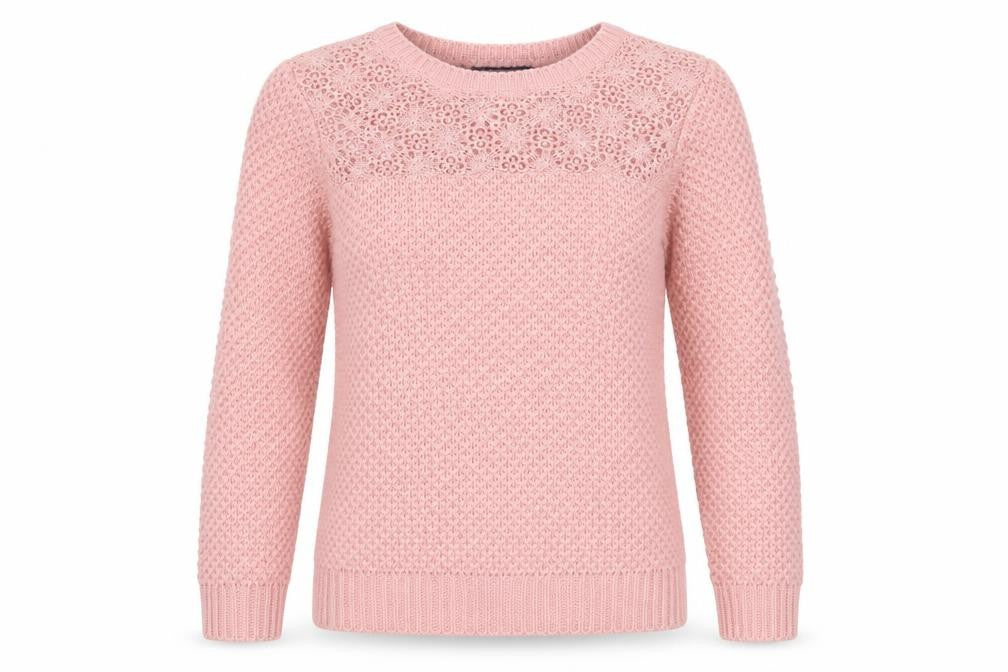 Kaibi Womens Pink Round Neck Acrylic Pullover Jumper Size M - Lace Accent