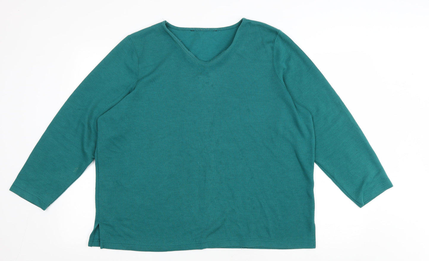 Preworn Womens Green Polyester Basic T-Shirt Size L V-Neck