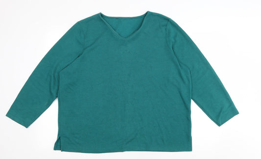 Preworn Womens Green Polyester Basic T-Shirt Size L V-Neck