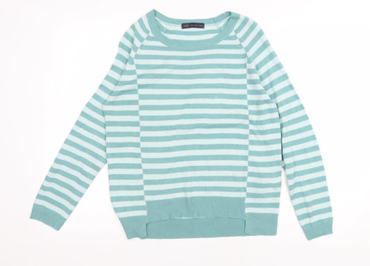 Marks and Spencer Womens Green Scoop Neck Striped Acrylic Pullover Jumper Size 10