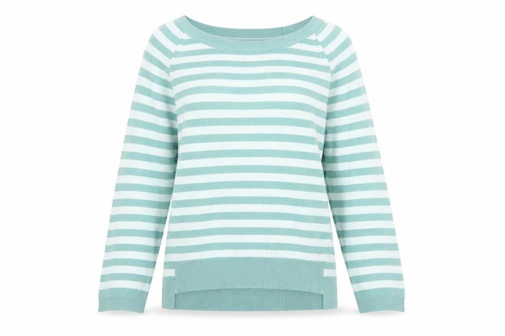 Marks & Spencer Womens Green Scoop Neck Striped Acrylic Pullover Jumper Size 10