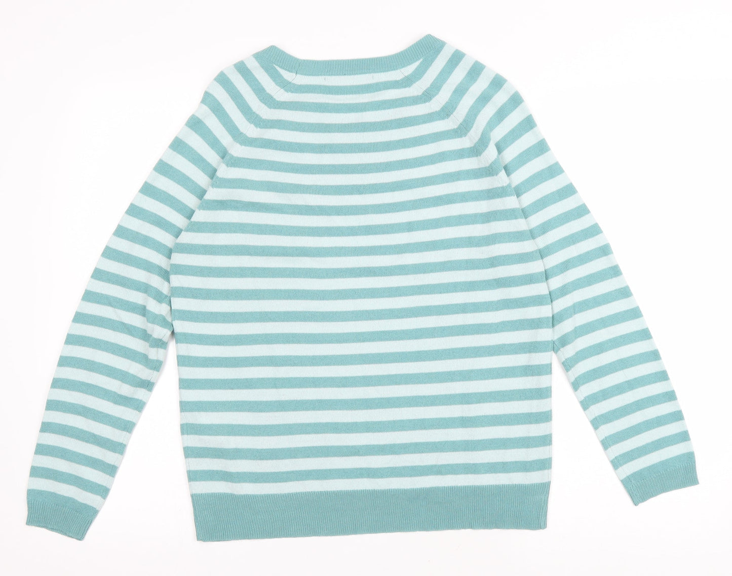 Marks and Spencer Womens Green Scoop Neck Striped Acrylic Pullover Jumper Size 10