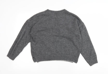 Next Womens Grey Round Neck Polka Dot Polyester Pullover Jumper Size M