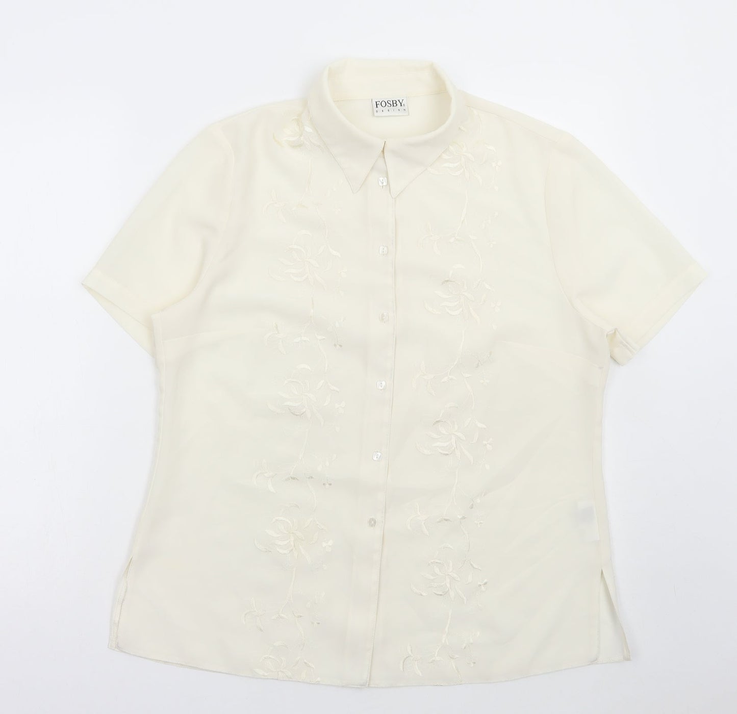 FOSBY Womens Ivory Polyester Basic Button-Up Size 14 Collared