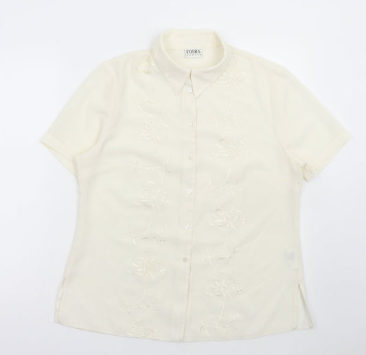 FOSBY Womens Ivory Polyester Basic Button-Up Size 14 Collared