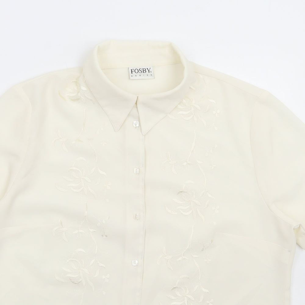 FOSBY Womens Ivory Polyester Basic Button-Up Size 14 Collared