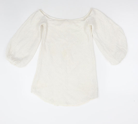 Shakuhachi Womens White Cotton A-Line Size 8 Off the Shoulder Pullover