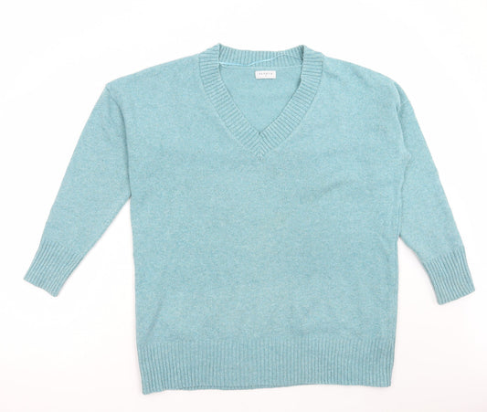 Papaya Womens Green V-Neck Polyester Pullover Jumper Size M