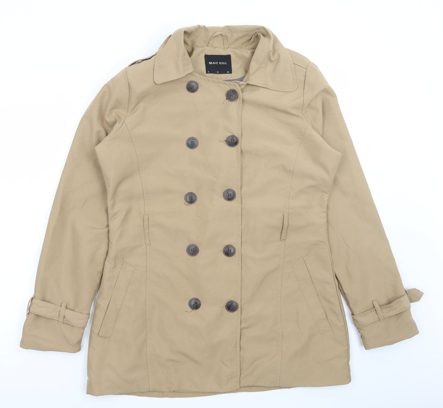 Brave Soul Womens Brown Pea Coat Coat Size 10 Button