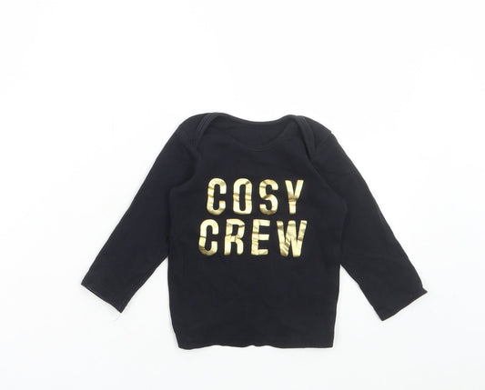 George Baby Black Cotton Basic T-Shirt Size 12-18 Months Round Neck Pullover - Cosy Crew