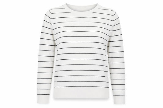 Warehouse Womens White Round Neck Striped Viscose Full Zip Jumper Size 12